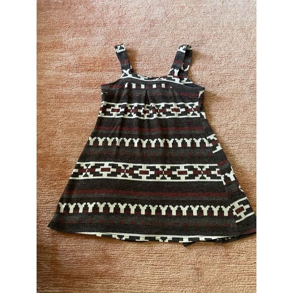 Women’s Boho Knit Mini Sleeveless Tunic Geometric Print Button Up Two Pockets - Picture 7 of 7